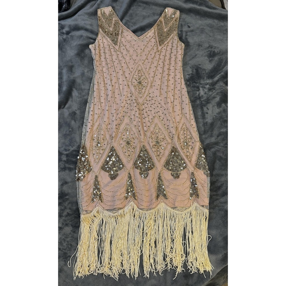 Elegant Beaded Midi Dress - Pink and Gold